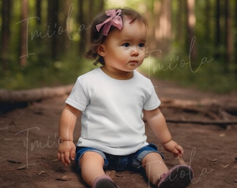 Baby girl mockup, Kids or Toddler shirt, Lifestyle, 1 year old Girl in Bella Canvas 3001B mockup, for baby shirt or Toddler Tee