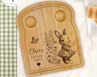 Personalised Egg & Toast Board | Breakfast Dippy Egg and Soldiers Board | Gift for Child | Choice of Bunny Illustration for Engraving