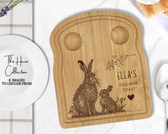 Hare Engraved Egg & Toast Board | Breakfast Dippy Egg and Soldiers Board | Gift for Child and Adult | Perfect Gift for Her | Choice of Image