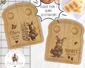 Personalised Egg & Toast Board | Breakfast Dippy Egg and Soldiers Board | Gift for Child | Choice of Bunny Illustration for Engraving