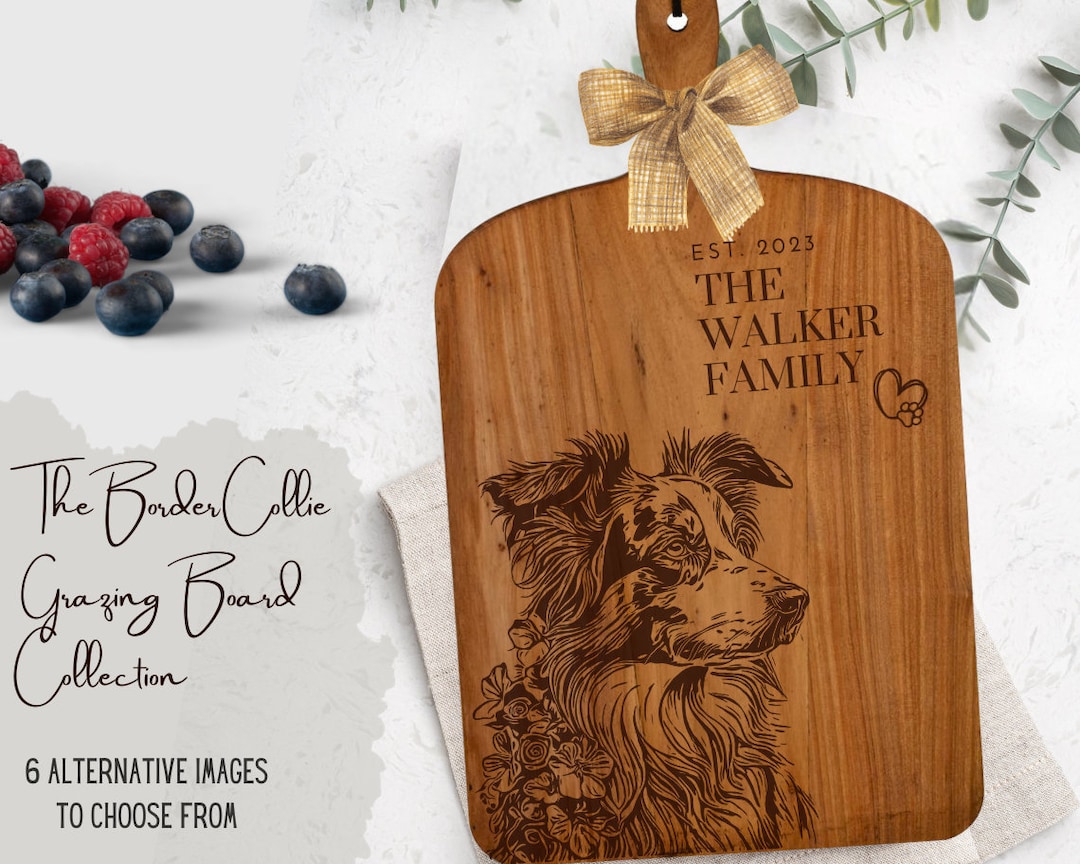 Large Personalised Border Collie Cheese Board Engraved Etsy UK