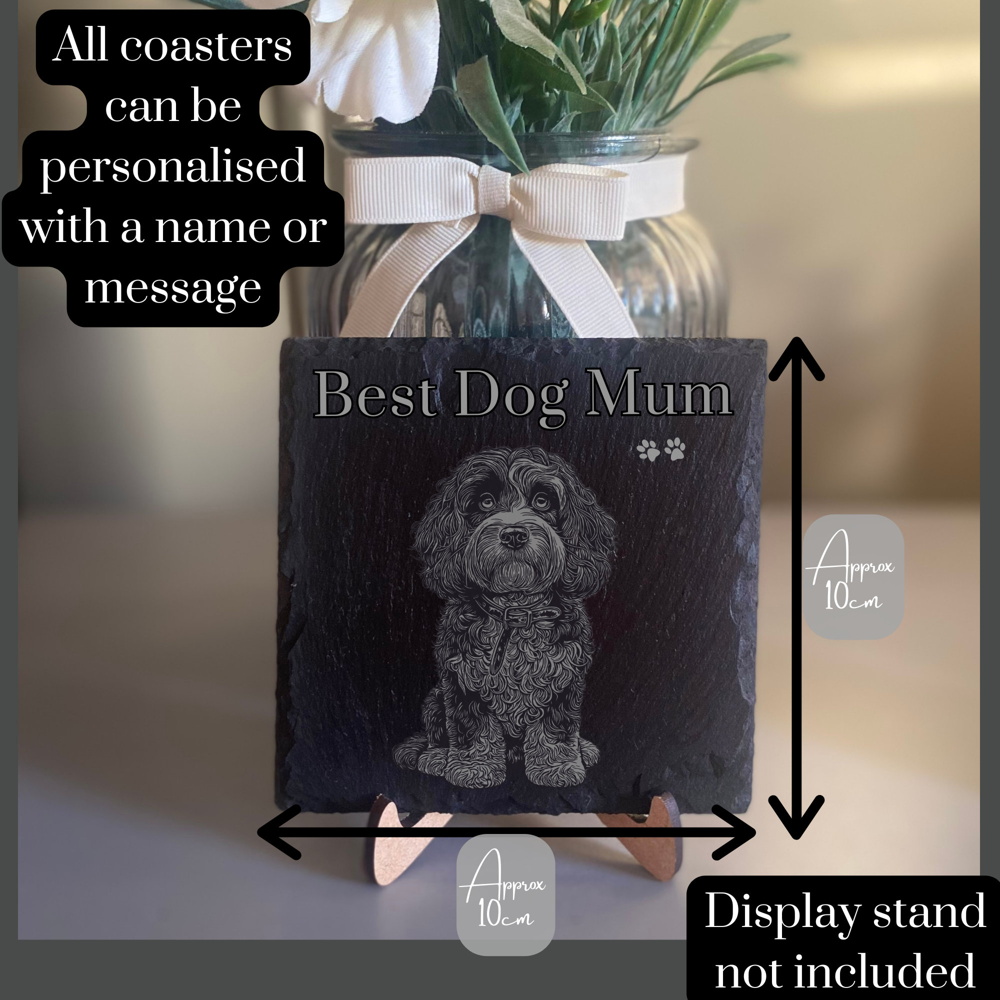 Cockapoo Engraved Decorative Slate Coaster Personalised Gift Unique Pet cockapoo-engraved-decorative-slate-coaster-personalised-gift-unique-pet