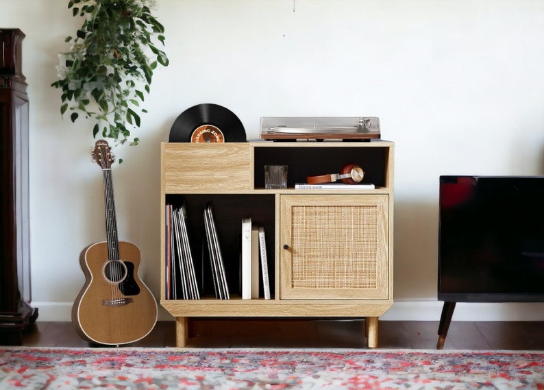 Rattan Record Player Stand Turntable Stand With Record Etsy