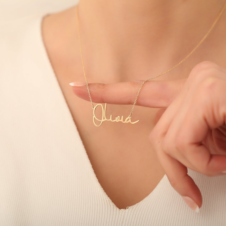 14K Solid Gold Name Necklace, Custom name necklace,Gold name necklace Name plate necklace,Mama necklace, Gift For Her, Gift For Mom,birthday zdjęcie 1