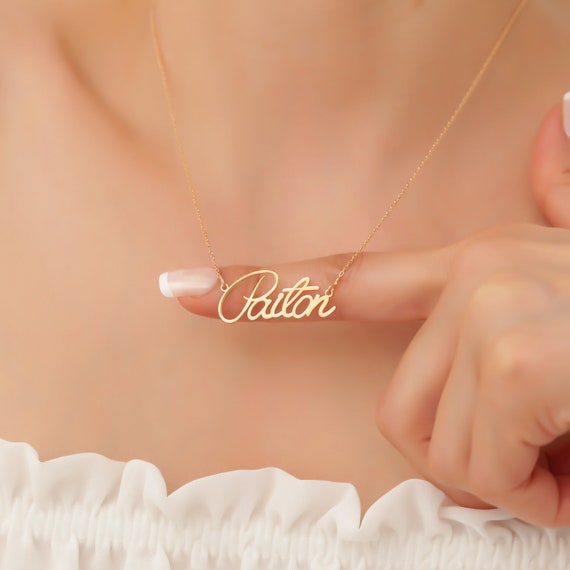 14K Solid Gold Name Necklace, Personalized Name Necklace, 14K Gold Name Necklace, name plate necklace , mama necklace, Gift for Mom