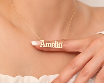 14K Solid Gold Name Necklace, Personalized Name Necklace, 14K Gold Name Necklace, Custom Name Necklace, mama necklace, Gift for Mom