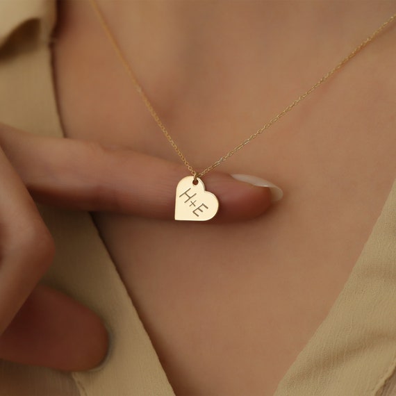 Heart Necklace, Engraved Heart Necklace, couple , Initial Engraved Necklace, Custom Engraved Heart Necklace, Graduation Gift, Birthday Gift