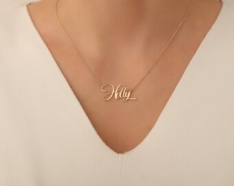 Collar de nombre de oro, collar de nombre de oro sólido de 14K, collar de nombre personalizado, collar de nombre delicado, collar de mamá, regalo para mamá