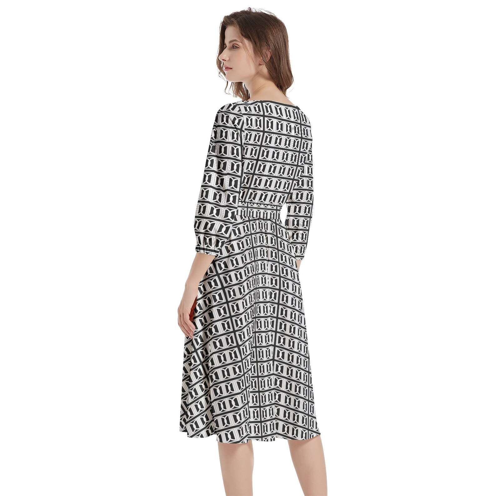 Boat Neck Belted Flared Dress main image 0