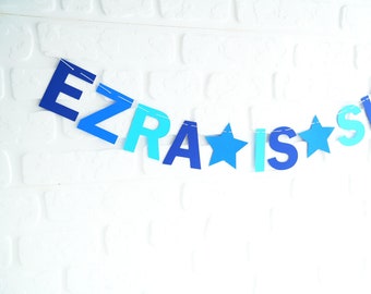 Blue 1st Birthday Banner Personalised Party Decoration Boy 3rd 4th 5th 6th 7th 8th Birthday Banner Rainbow Custom Banner