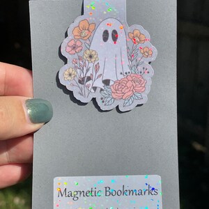 Flower Ghostie  holographic magnetic bookmark | handmade | cute gift | bookish | book lovers | gifts for her | pretty