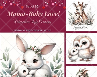 Mama-Baby Love! Whimsical Critters, Sweet, Affectionate, High-Quality Jpegs, Commercial Use, Craft Design Elements, Bunnies, Fairies & More!