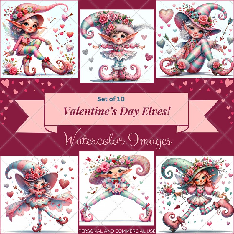 Valentine's Day Elves, Watercolor-style Images, High-quality Jpegs ...