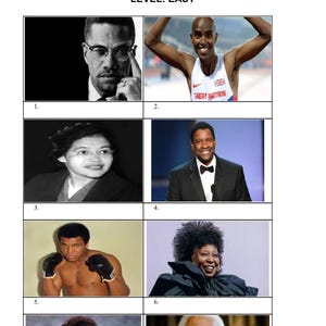 Black History Month Quiz - Instant Download - 66 Questions - Picture and Multiple Choice - Pub, Charity, Party Quiz!