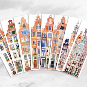 8 Amsterdam Printable Bookmarks | Digital Download PNG & PDF Bookmark Sheets | Print and Cut Bookmark Set | For Journaling