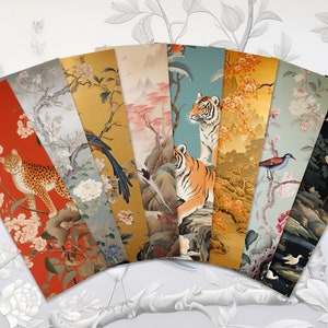 8 Chinese Wallpaper Printable Bookmarks | Digital Download PNG & PDF Bookmark Sheets | Print and Cut Bookmark Set | Journal and Scrapbook