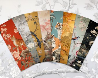 8 Chinese Wallpaper Printable Bookmarks | Digital Download PNG & PDF Bookmark Sheets | Print and Cut Bookmark Set | Journal and Scrapbook