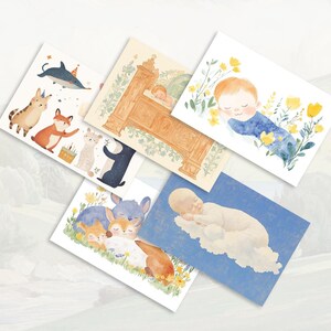 Baby Shower Flache Karte 5er Pack | Grußkarten im Multipack | Digitale Kunst | Journal Karten |  Ansichtskarten