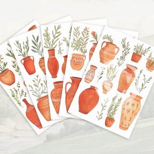5 keramische bloembakken stickervellen | Afdrukbaar | Digitale download, png-bestand | Afdrukken en snijden | Voor dagboek of plakboek | Voor leerkrachten en kinderen