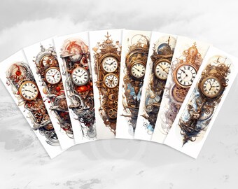 8 Steampunk Printable Bookmarks | Digital Download PNG & PDF Bookmark Sheets | Print and Cut Bookmark Set | For Journal and Scrapbook