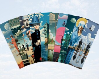 10 Réné Magritte Inspired Printable Bookmarks | Digital Download PNG & PDF Bookmark Sheets | Print and Cut Bookmark Set | For Journaling