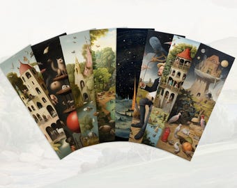 8 Hieronymus Bosch Inspired Printable Bookmarks | Digital Download PNG & PDF Bookmark Sheets | Print and Cut Bookmark Set | For Journaling