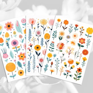 3 Flowers Sticker Sheets | Printable Stickers | Digital Download PNG | Print and Cut | For Journal and Scrapbook