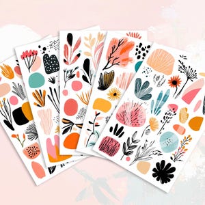 5 abstrakte Elemente Sticker | Druckbar | Digitaler Download PNG | Drucken und Schneiden | Für Journal oder Scrapbook | Für Lehrer und Kinder