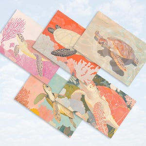 Printable Lucky Sea Turtle Flat Card Pack of 5 | Greeting Cards Multipack | Digital Art | Journal Cards | Postcards | Good Luck Cards