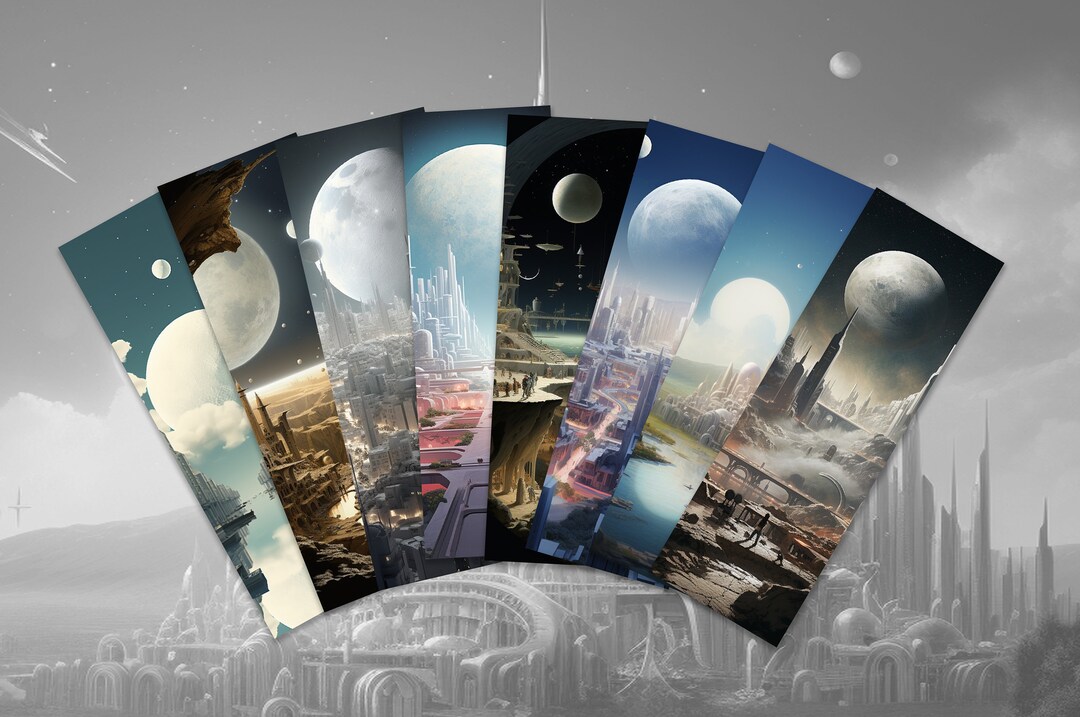 8 Sci-fi Printable Bookmarks Digital Download PNG &amp; PDF Bookmark Sheets ...
