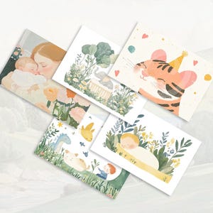 Baby Shower Flache Karte 5er Pack | Grußkarten im Multipack | Digitale Kunst | Journal Karten |  Ansichtskarten
