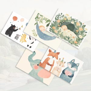 Baby Shower Flache Karte 5er Pack | Grußkarten im Multipack | Digitale Kunst | Journal Karten |  Ansichtskarten