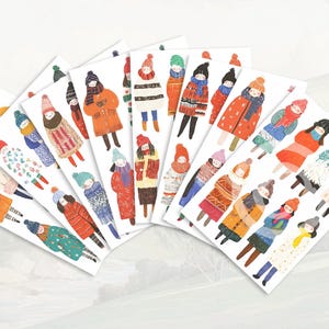 8 stickervellen winterkleding *MEERVERPAKKING* | Afdrukbaar | Digitale download, png-bestand | Afdrukken en snijden | Voor dagboek of plakboek | Docenten/kinderen