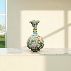 Handmade Iznik Pattern Vase – Pure Gold Embellished Ceramic Art – Decorative Luxury Pottery 30 cm