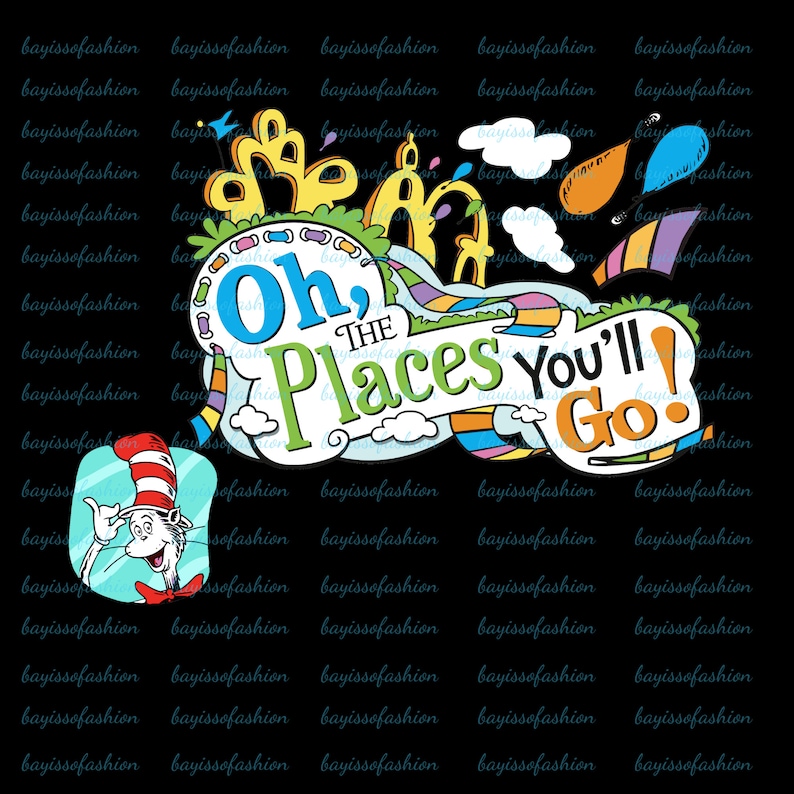 Oh the Place You'll Go Faux Sequin PNG, Dr Suess Png, Cat in the Hat ...