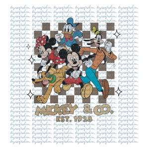 Retro Mickey & Friends SVG PNG, Disney Characters Sublimation, 1928 DTF Transfer, Goofy Donald Pluto Minnie Shirt Design Clipart
