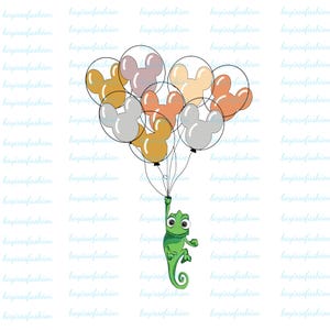 Disney Pascal With Mickey Balloon Png, Cute Pascal Rapunzel Png,Pascal Png , Disneyland Birthday Gift Png, Funny Magic Kingdom gift