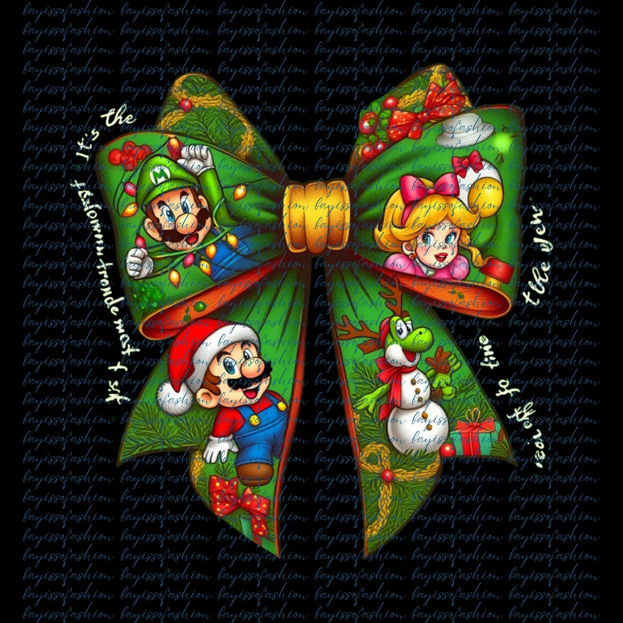 Mario Christmas Bow PNG SVG , Luigi Peach Yoshi Holiday Clipart, Green ...