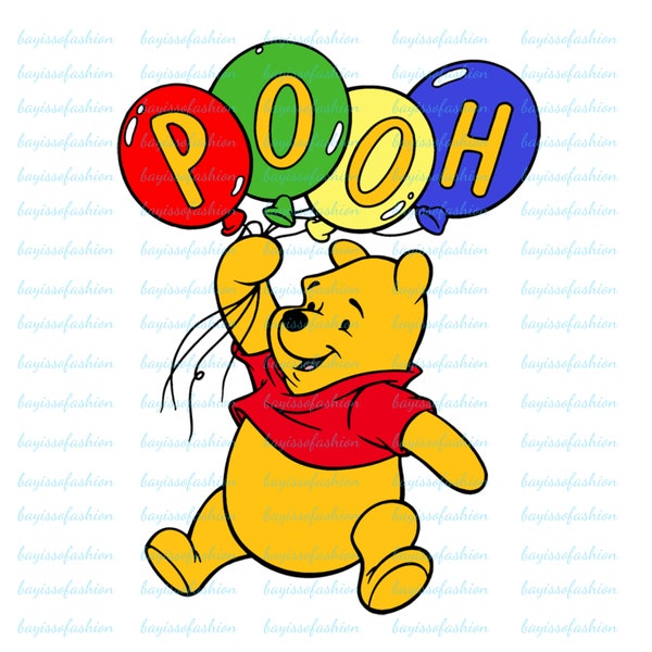 Winnie the Pooh with Balloons Png,Winnie the Pooh Clipart,Instant Digital Download,Pooh Bear with honey pot,Winnie the Pooh birthday shirt