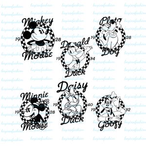 Mouse e amici a scacchi Png Bundle, Silhouette di mouse e amici, Retro mouse e amici a scacchi Svg, maglietta di topi Png sublimazione
