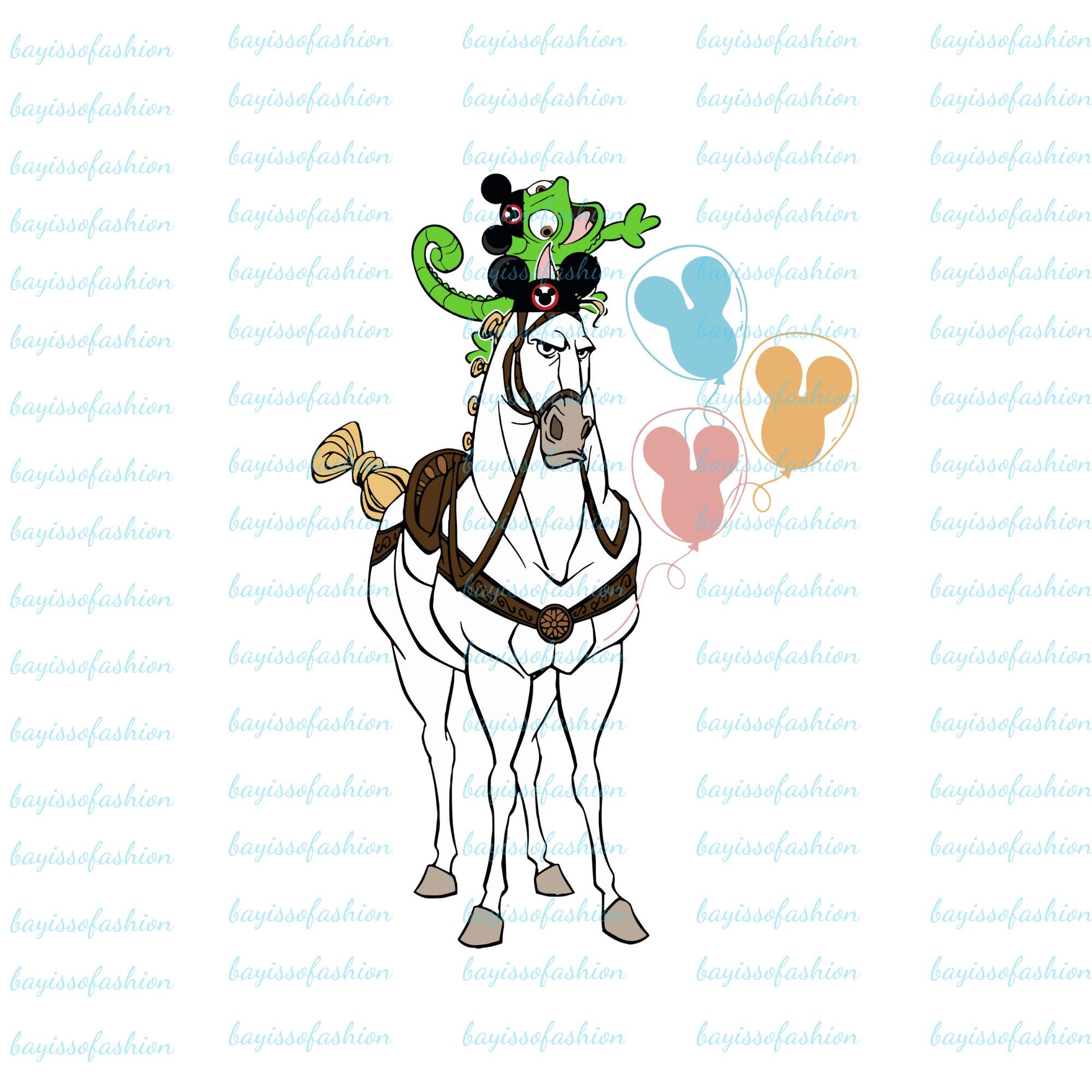 Disney Tangled Pascal And Maximus Wear Mouse Ears With Mickey Balloon PNG, Disney Trip Birthday Png, Disneyland Family Matching Png