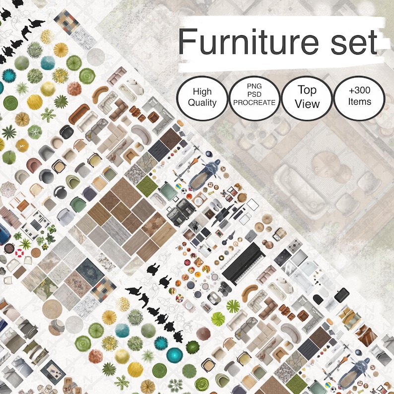 Procreate Furniture Set, +300 Items, Architectural Floor Plan, Top View ...