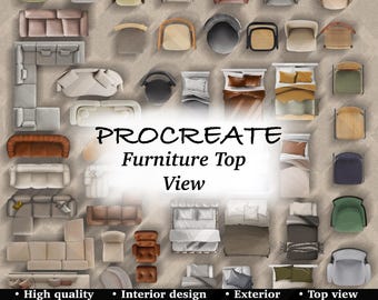 Procreate Furniture Set: Top View PNG Blocks for Architecture Plans (Digital Download)