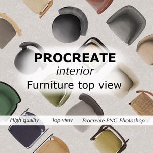 procreate interior furniture block, procreate furniture pack, procreate set, chairs, architecture set, digital set, design sketch, plan set