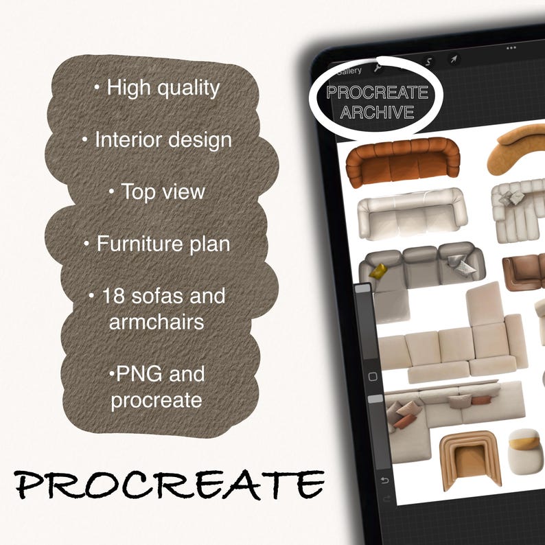 Procreate Sofa Furniture Pack: Interior Design Sketch (digital Download ...