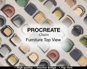 Hand-Drawn Chair Set for Procreate: Interior Design Floor Plans (PNG, PSD)
