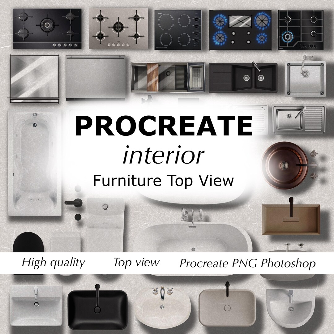Procreate Interior Design Set: Furniture PNG Blocks, Floor Plan ...