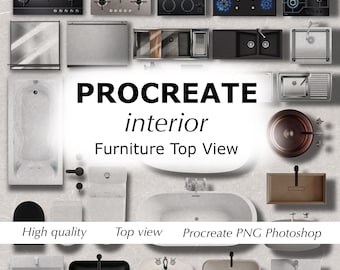 Procreate Interior Design Set: Furniture PNG Blocks, Floor Plan (Digital Download), Architecture Plan