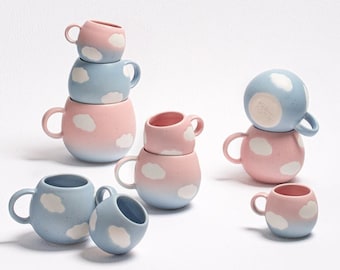 Becher groß, Tasse Keramik Kugelbacher Wolken Cloud Ball Mug Sunset Pink Blau 500ml-250ml - Handgemacht in Portugal