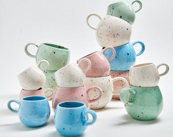 Becher, Keramik Cappuccino Tasse Kaffeebecher Party Ball Mug 250ml - Handgemachtes Geschenk aus Portugal